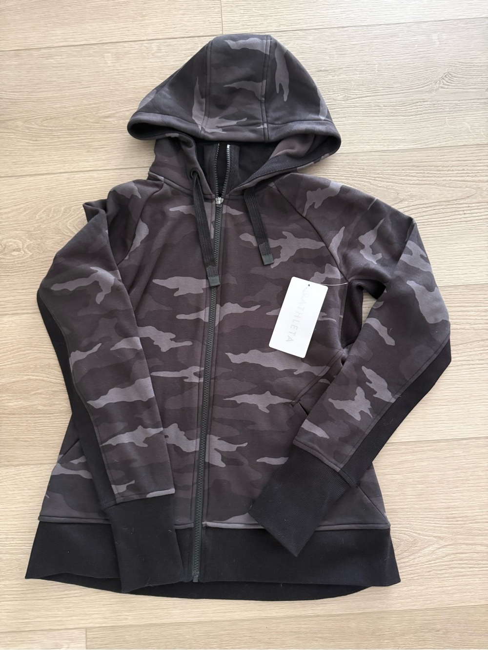 Athleta Triumph Printed Hoodie Women's Black Gray Camo Utility Hoodie Jacket